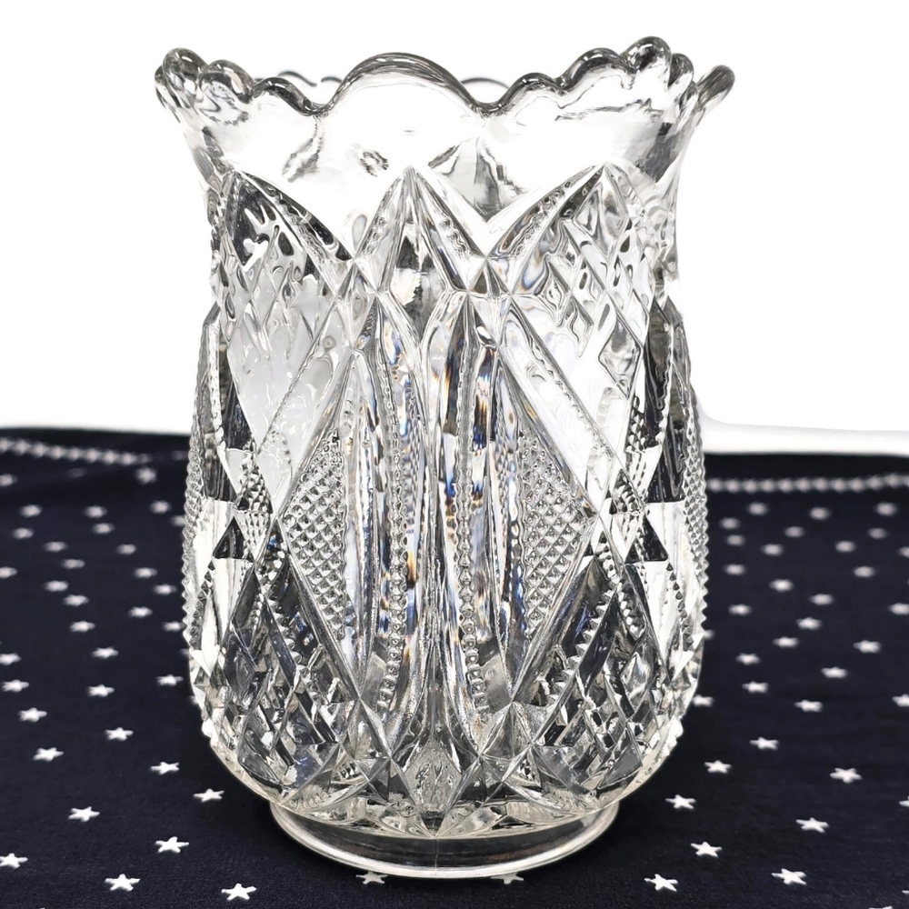 Antique American Brilliant Period Cut Glass Celery Vase 6" Tall